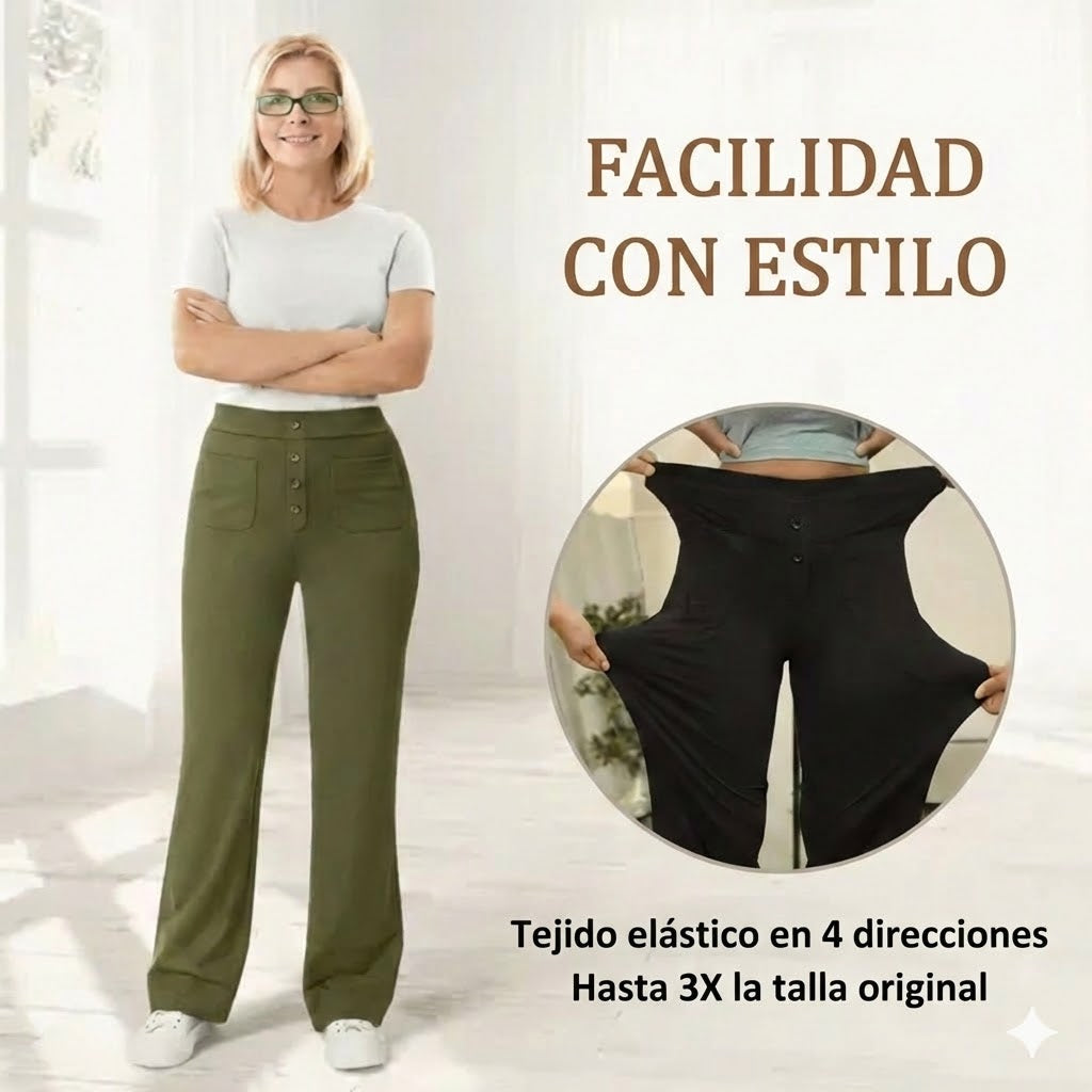 Legganza |Alta elasticidad - Pantalones informales de pierna recta y talle alto