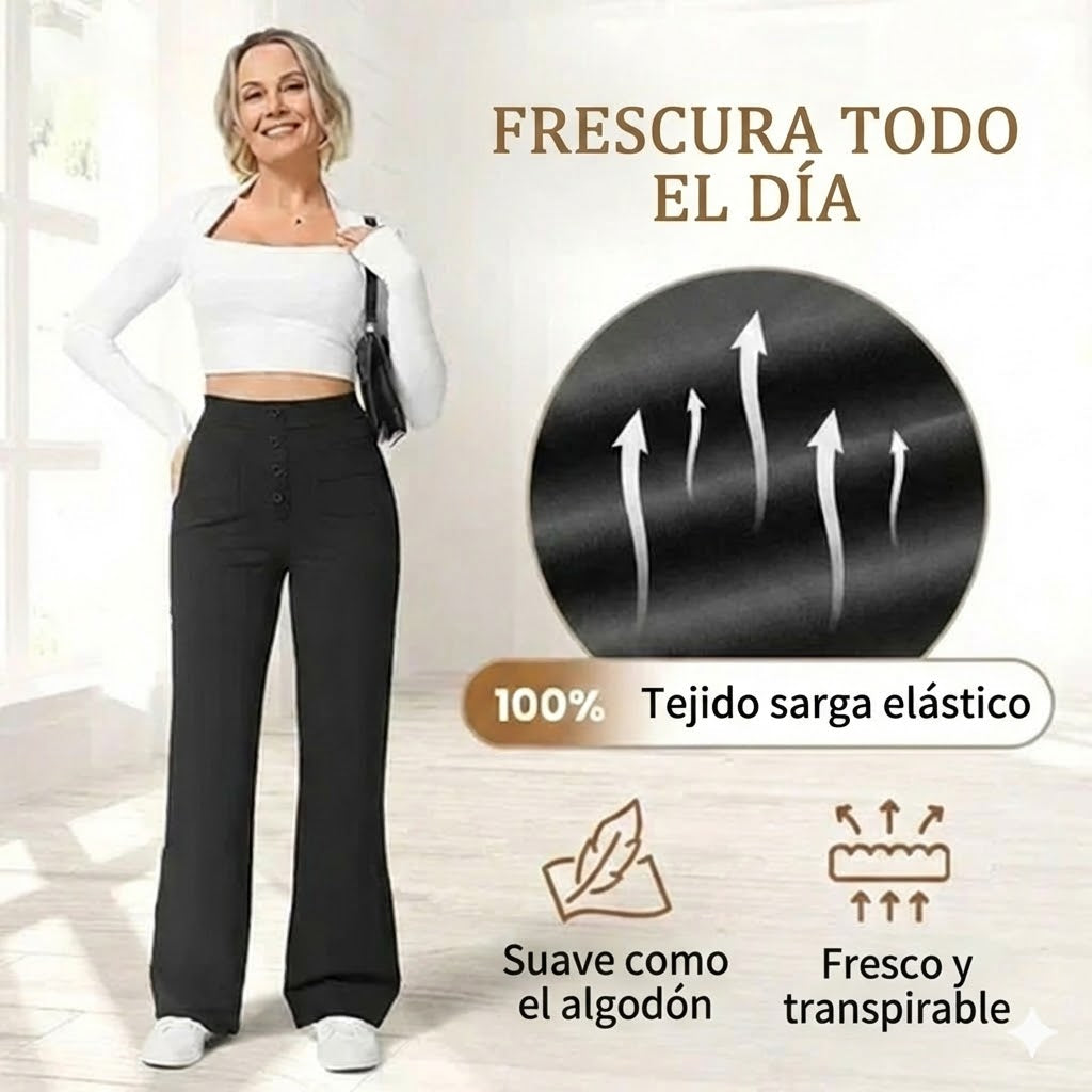 Legganza |Alta elasticidad - Pantalones informales de pierna recta y talle alto