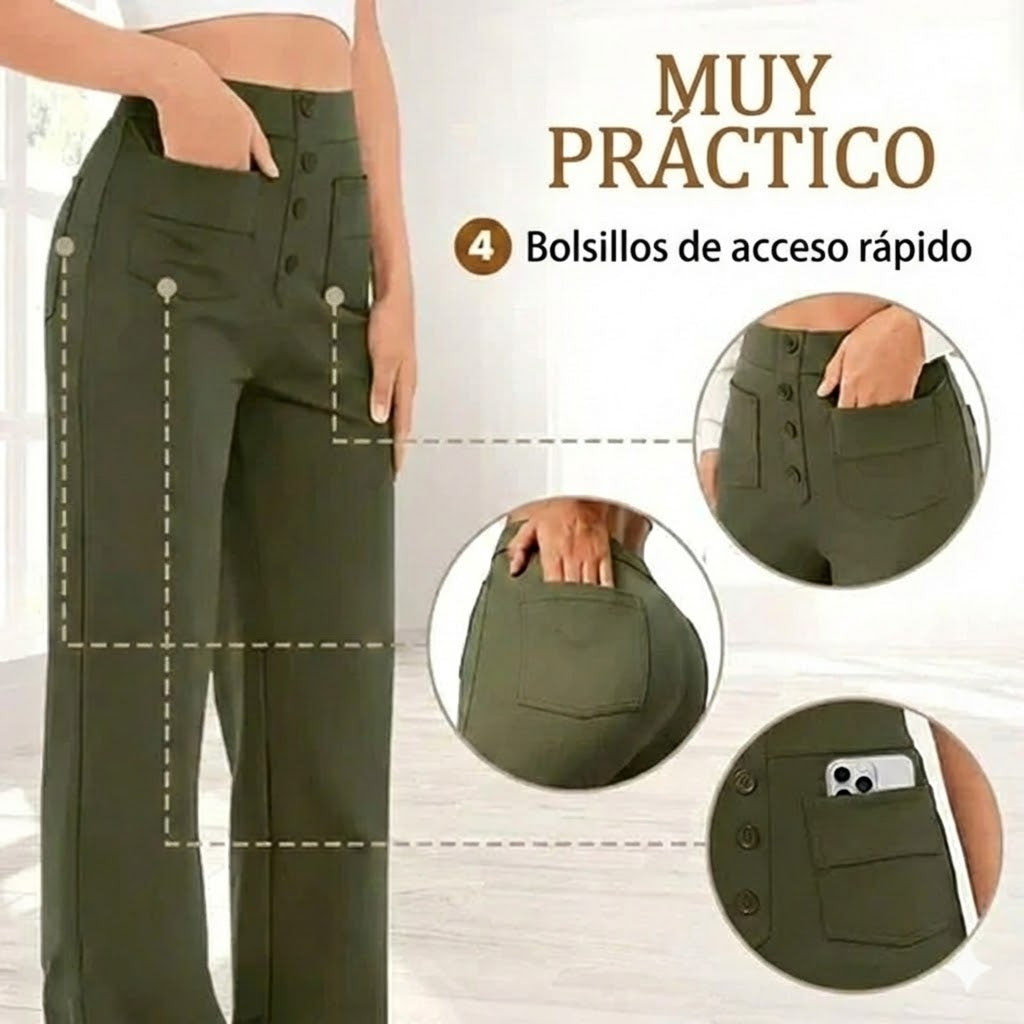 Legganza |Alta elasticidad - Pantalones informales de pierna recta y talle alto