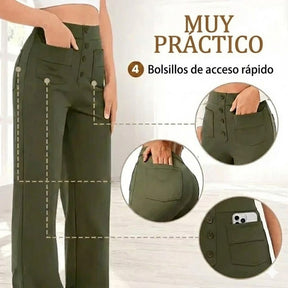 Legganza |Alta elasticidad - Pantalones informales de pierna recta y talle alto