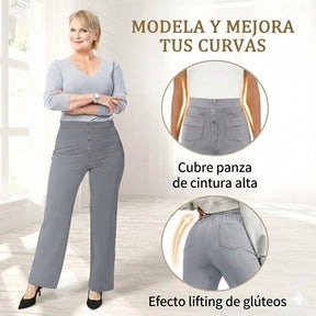Legganza |Alta elasticidad - Pantalones informales de pierna recta y talle alto