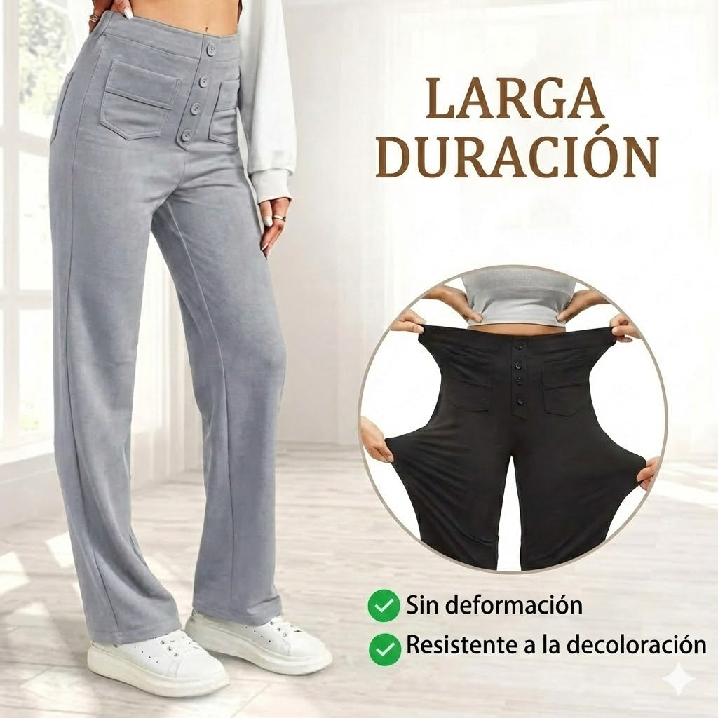 Legganza |Alta elasticidad - Pantalones informales de pierna recta y talle alto