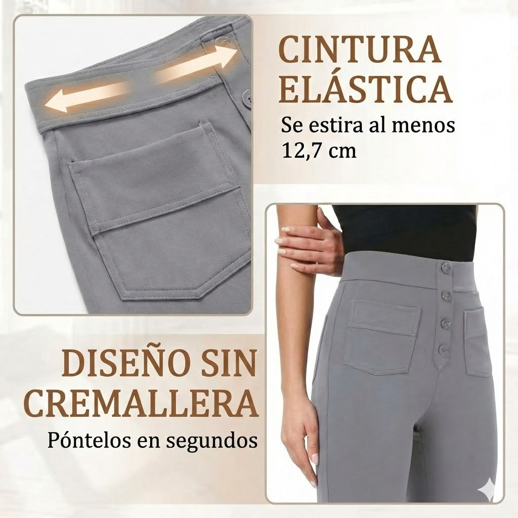 Legganza |Alta elasticidad - Pantalones informales de pierna recta y talle alto