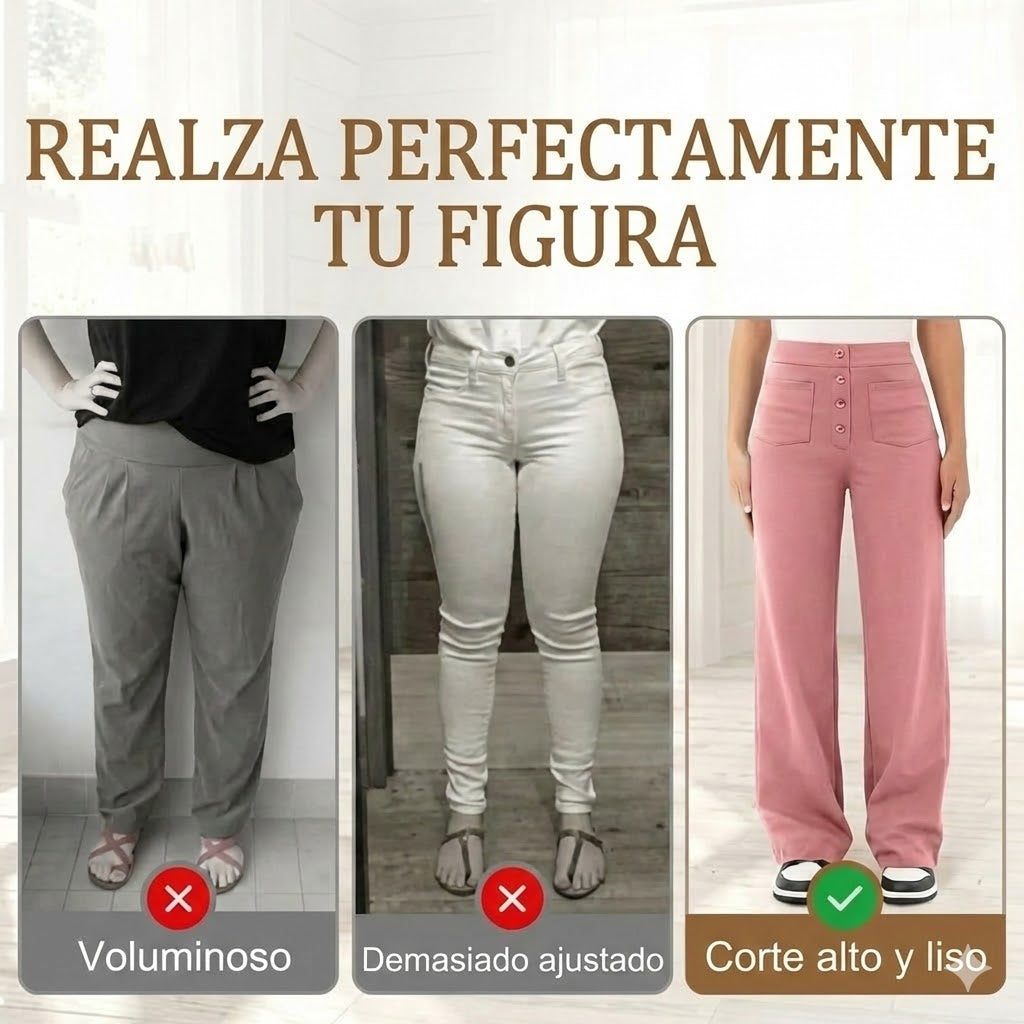 Legganza |Alta elasticidad - Pantalones informales de pierna recta y talle alto