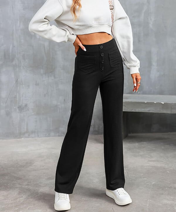 Legganza |Alta elasticidad - Pantalones informales de pierna recta y talle alto