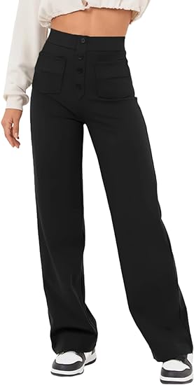Legganza |Alta elasticidad - Pantalones informales de pierna recta y talle alto