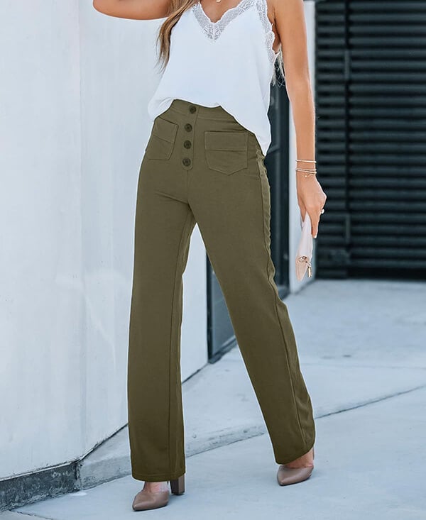 Legganza |Alta elasticidad - Pantalones informales de pierna recta y talle alto
